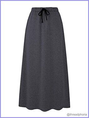 Fleece Lined Long Jersey A-Line Flared Winter Maxi Skirt Elastic Waist